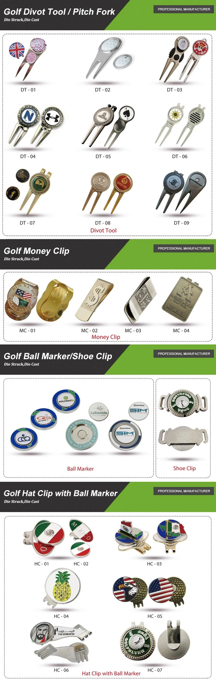 Free Sample Training Marker Mat Bamboo Bags Tees Inflatable Custom Blank Magnet Callaway Golf Ball Marker