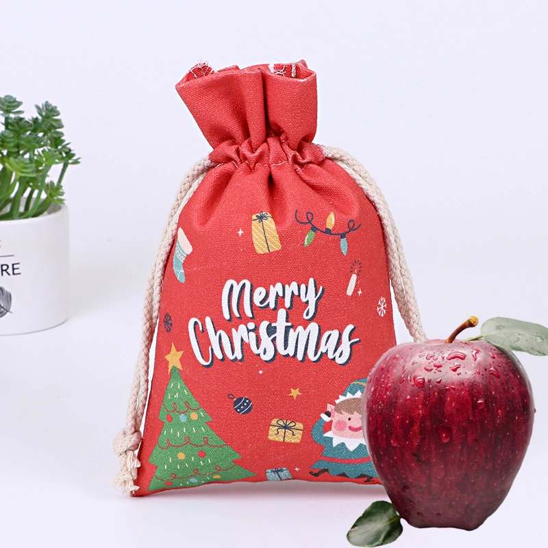 New Printed Canvas Bunch Mouth Christmas Gift Bag Candy Bag Christmas Apple Bag Ping an Fruit Bag