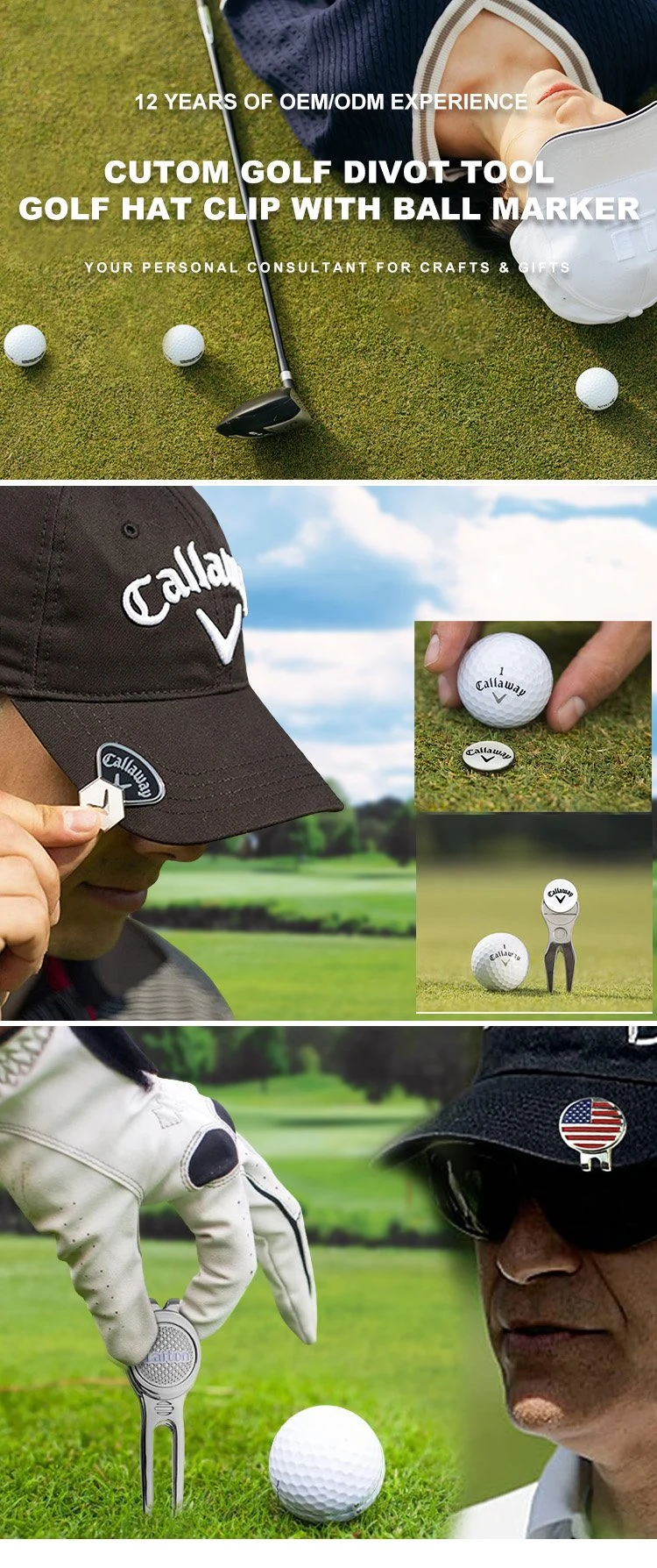 Manufacturers Wholesale Gloves Poker Chips Bracelet Divot Tool Holders Magnetic Hat Clip Bulk Blank Metal Logo Custom Ball Markers for Sale Golf Accessories