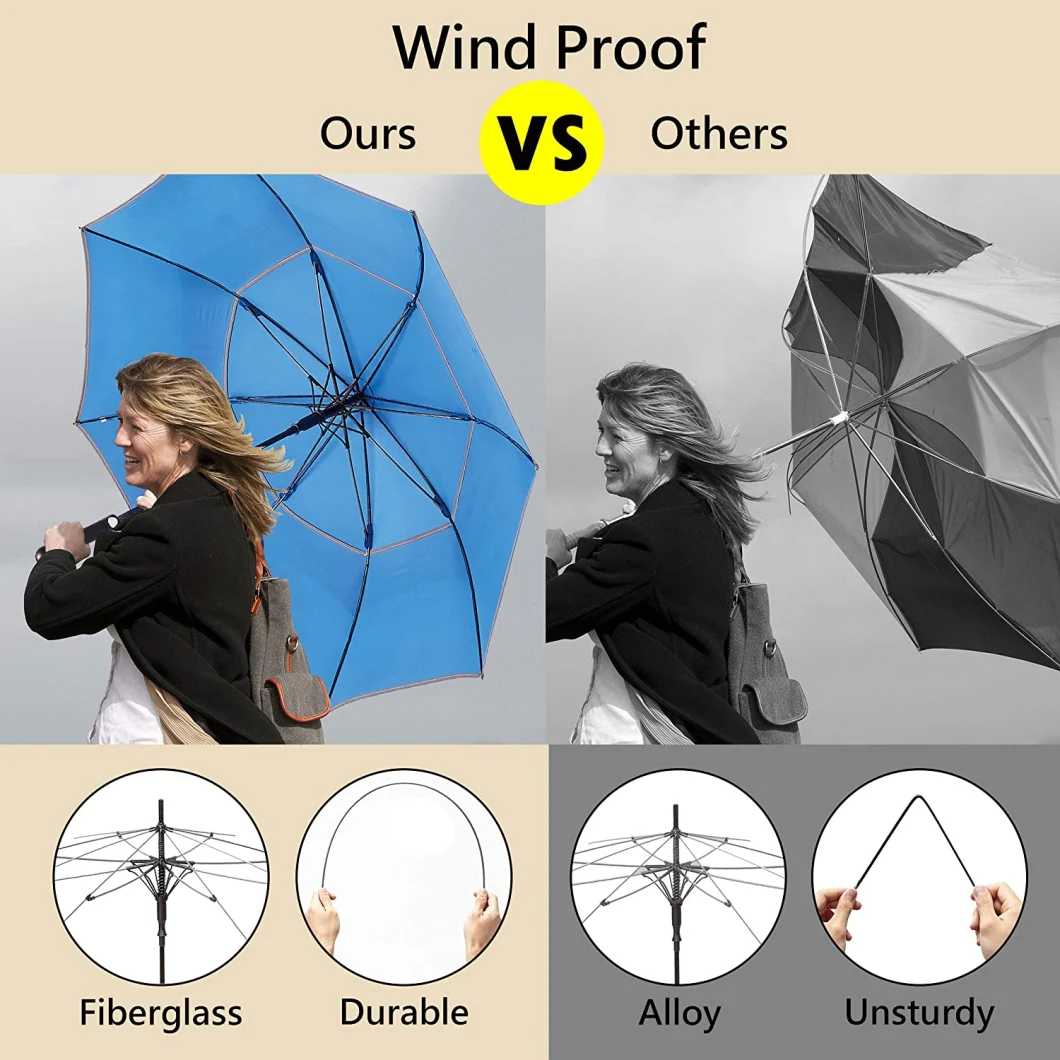 Auto Open Large Golf Umbrella Night Safety Reflective Strip Windproof Waterproof UV Protection Anti-Slip Handle for Raining Days