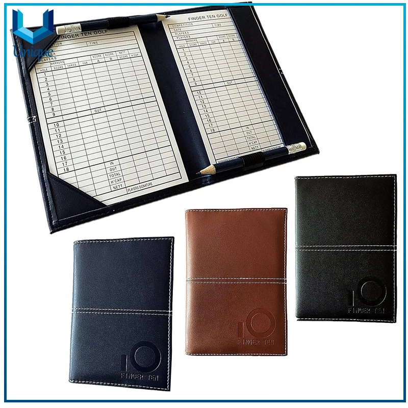 Custom Deisgn Durable Record Golf Game Match Score Synthetic Leather Golf Score Card, PU Golf Score Card Premium Golf Scorecard Holder for Promotional Gifts