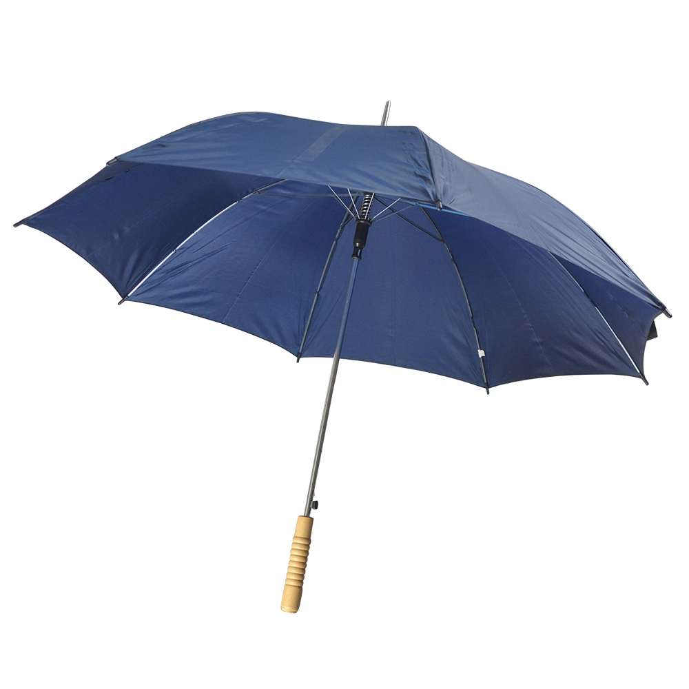 Navy Wind Manual Windproof Wooden Handle Women Fashion Straight Umbrellas