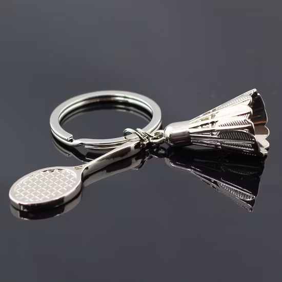 China Factory Custom Zinc Alloy Badminton Ping- Pongkey Ring Whloesale 3D Shape Sport Souvenir Gift Keychain